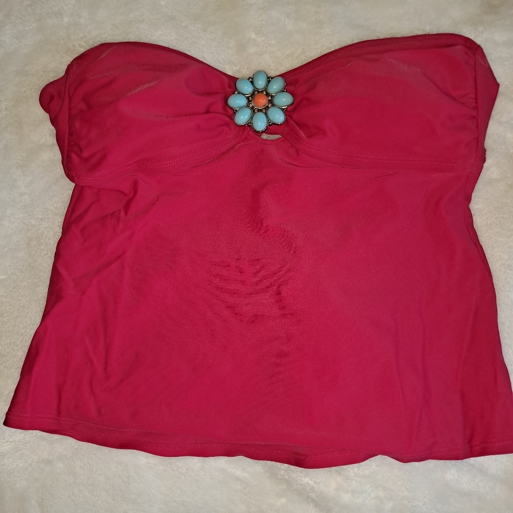 Xhilaration Pink Strapless Tankini Top with Turquoise & Coral Jewel